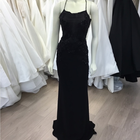 SAMPLE SALE! Tarik Ediz 93258 Black Evening Gown with Beading